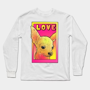 chihuahua love! pink and yellow pop art poster style Long Sleeve T-Shirt